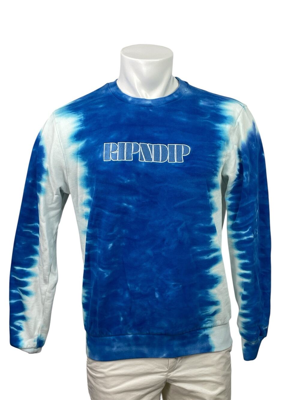Ripndip Men's Blue Tie Dye Logo Crew Neck Long Sleeve Fleece Sweatshirt Top S